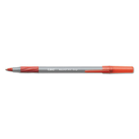 Bic® Round Stic Grip Xtra Comfort Stick Ballpoint Pen, 1.2mm, Red Ink, Gray Barrel, Dozen