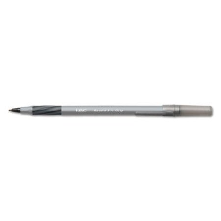 Bic® Round Stic Grip Xtra Comfort Stick Ballpoint Pen, 1.2mm, Black Ink, Gray Barrel, Dozen