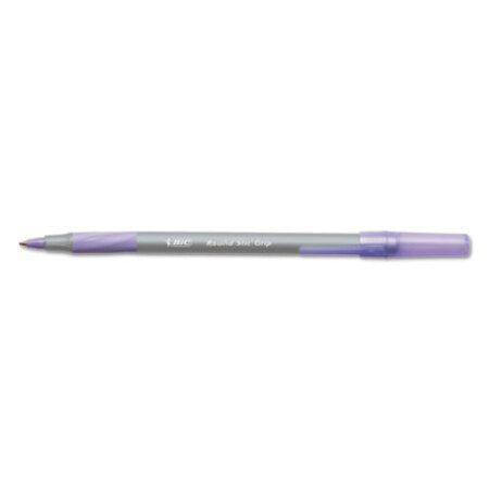 Bic® Round Stic Grip Xtra Comfort Stick Ballpoint Pen, 1.2mm, Purple Ink, Gray Barrel, Dozen