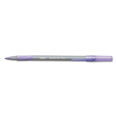 Bic® Round Stic Grip Xtra Comfort Stick Ballpoint Pen, 1.2mm, Purple Ink, Gray Barrel, Dozen