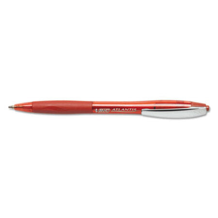 Bic® Atlantis Retractable Ballpoint Pen, Medium 1mm, Red Ink/Barrel, Dozen
