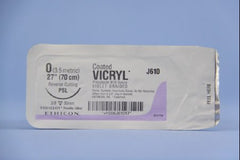 Suture with Needle Coated Vicryl Absorbable Coated Violet Suture Braided Polyglactin 910 Size 0 27 Inch Suture 1-Needle 30 mm Length 3/8 Circle Reverse Cutting Needle