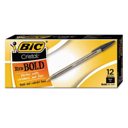 Bic® Cristal Xtra Bold Stick Ballpoint Pen, 1.6mm, Black Ink, Clear Barrel, Dozen