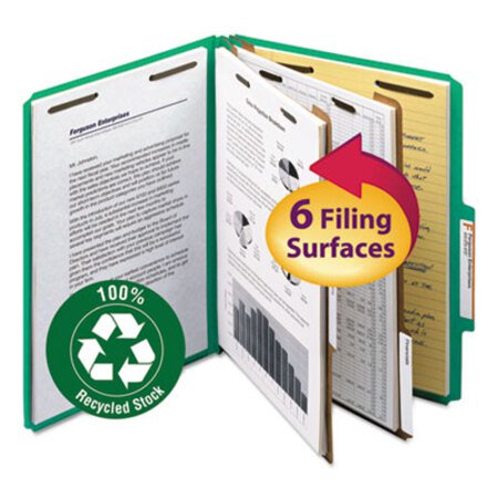Smead® 100% Recycled Pressboard Classification Folders, 2 Dividers, Letter Size, Green, 10/Box
