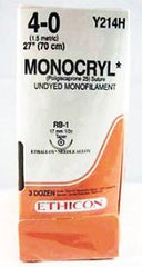 J & J Healthcare Systems Suture with Needle Monocryl™ Absorbable Uncoated Undyed Suture Monofilament Poliglecaprone Size 4 - 0 27 Inch Suture 1-Needle 17 mm Length 1/2 Circle Taper Point Needle