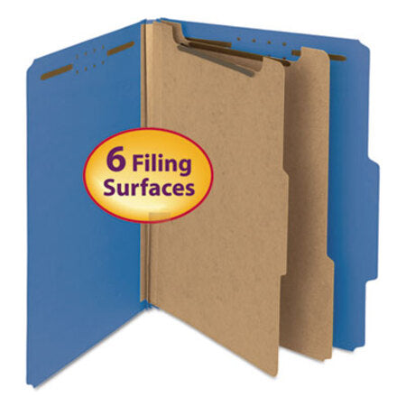 Smead® 100% Recycled Pressboard Classification Folders, 2 Dividers, Letter Size, Dark Blue, 10/Box
