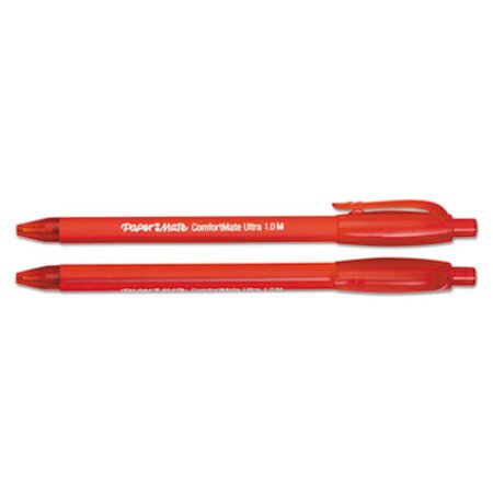 Paper Mate® ComfortMate Ultra Retractable Ballpoint Pen, Medium 1mm, Red Ink/Barrel, Dozen