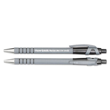 Paper Mate® FlexGrip Ultra Retractable Ballpoint Pen, 1mm, Black Ink, Black/Gray Barrel, Dozen