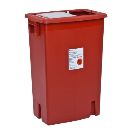 Cardinal Sharps Container SharpSafety™ 18-3/4 H X 18-1/4 W X 12-3/4 D Inch 12 Gallon Red Base / Clear Lid Vertical Entry Sliding Lid - M-225720-2506 - Case of 10