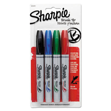 Sharpie® Brush Tip Permanent Marker, Medium, Assorted Colors, 4/Set