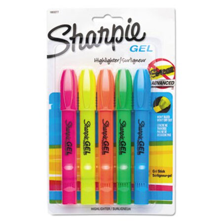 Sharpie® Gel Highlighters, Bullet Tip, Assorted Colors, 5/Set