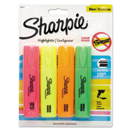 Sharpie® Blade Tip Highlighter, Blade Chisel Tip, Assorted Colors, 4/Pack