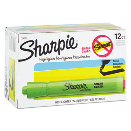 Sharpie® Tank Style Highlighters, Chisel Tip, Fluorescent Green, Dozen