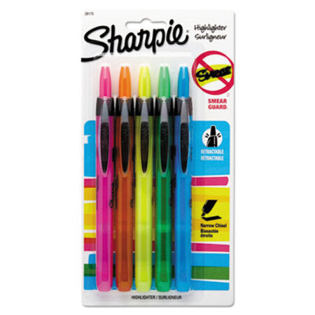 Sharpie® Retractable Highlighters, Chisel Tip, Assorted Colors, 5/Set