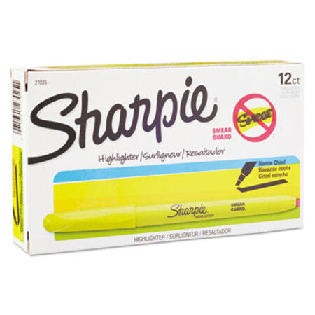 Sharpie® Pocket Style Highlighters, Chisel Tip, Fluorescent Yellow, Dozen