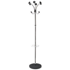 Alba™ Chromy Coat Stand, 12 Knobs, 16w x 16d x 70.5h, Chrome/Black