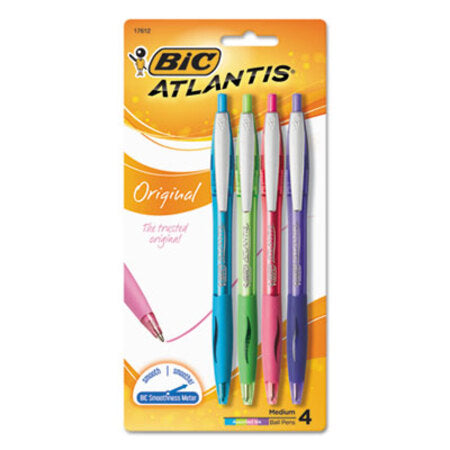 Bic® Atlantis Retractable Ballpoint Pen, 1mm, Assorted Ink/Barrel, 4/Pack