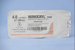 Suture with Needle Monocryl Absorbable Uncoated Undyed Suture Monofilament Poliglecaprone Size 4 - 0 27 Inch Suture 1-Needle 13 mm Length 1/2 Circle Taper Point Needle