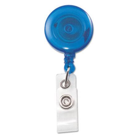 Advantus Translucent Retractable ID Card Reel, 34" Extension, Blue, 12/Pack
