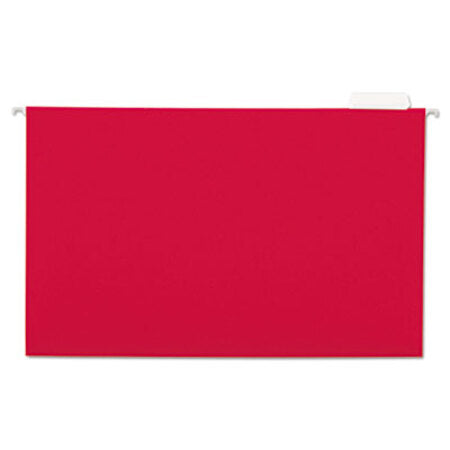 Universal® Deluxe Bright Color Hanging File Folders, Legal Size, 1/5-Cut Tab, Red, 25/Box