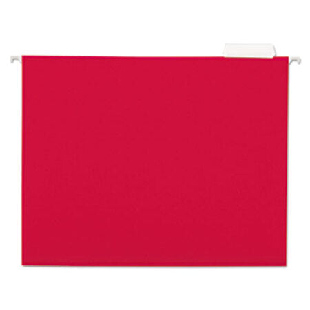 Universal® Deluxe Bright Color Hanging File Folders, Letter Size, 1/5-Cut Tab, Red, 25/Box