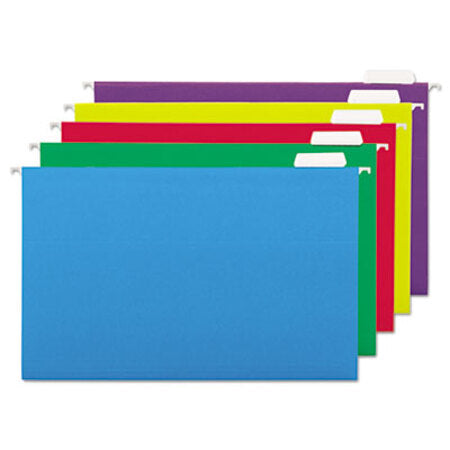 Universal® Deluxe Bright Color Hanging File Folders, Legal Size, 1/5-Cut Tab, Assorted, 25/Box