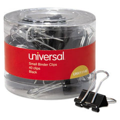 Universal® Binder Clips in Dispenser Tub, Small, Black/Silver, 40/Pack