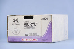 Suture with Needle Coated Vicryl Absorbable Coated Undyed Suture Braided Polyglactin 910 Size 2 - 0 27 Inch Suture 1-Needle 36 mm Length 1/2 Circle Taper Point Needle