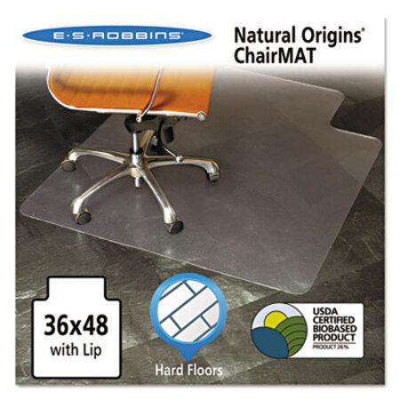 ES Robbins® Natural Origins Chair Mat with Lip For Hard Floors, 36 x 48, Clear