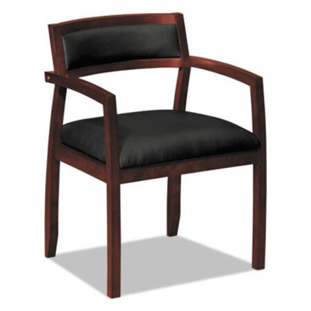 HON® TopFlight Leather Guest Chair, 22.5" x 22" x 31", Black Seat/Mahogany Back, Mahogany Base