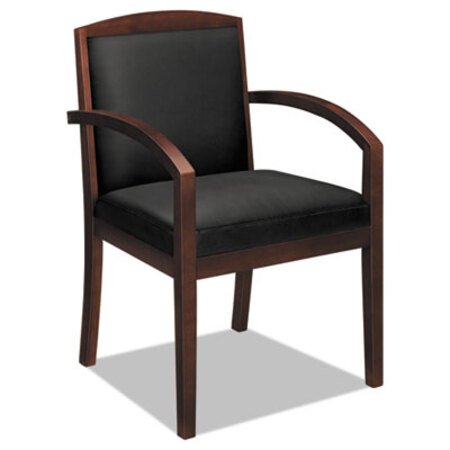 HON® TopFlight Leather Guest Chair, 23.38" x 23.75" x 36.38", Black Seat/Mahogany Back, Mahogany Base