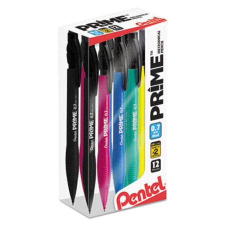 Pentel® PRIME Mechanical Pencil, 0.7 mm, HB (#2.5), Black Lead, Assorted Barrel Colors, Dozen
