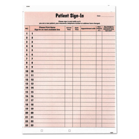 Tabbies® Patient Sign-In Label Forms, 8 1/2 x 11 5/8, 125 Sheets/Pack, Salmon