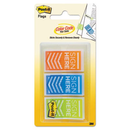 Post-it® Flags Arrow Message 1" Page Flags, "Sign Here", Blue/Lime/Orange, 60/Pack