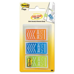 Post-it® Flags Arrow Message 1" Page Flags, "Sign Here", Blue/Lime/Orange, 60/Pack