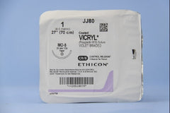 Suture with Needle Coated Vicryl Absorbable Coated Violet Suture Braided Polyglactin 910 Size 1 27 Inch Suture 1-Needle 31 mm Length 1/2 Circle Taper Point Needle