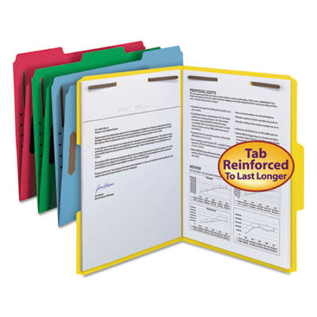 Smead® Top Tab Colored 2-Fastener Folders, 1/3-Cut Tabs, Letter Size, Assorted, 50/Box