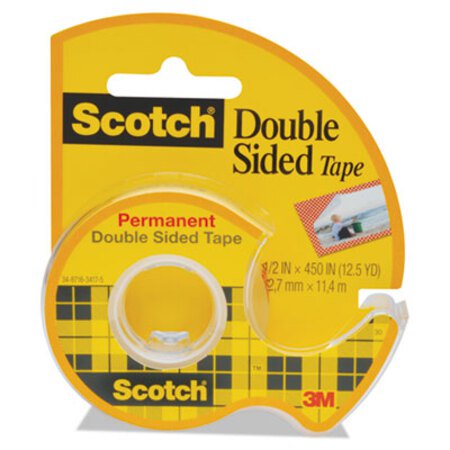 Scotch® Double-Sided Permanent Tape in Handheld Dispenser, 1" Core, 0.5" x 37.5 ft, Clear