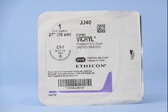 Suture with Needle Coated Vicryl Absorbable Coated Undyed Suture Braided Polyglactin 910 Size 1 27 Inch Suture 1-Needle 36 mm Length 1/2 Circle Taper Point Needle