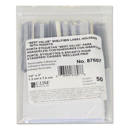 C-Line® Self-Adhesive Label Holders, Top Load, 1/2 x 3, Clear, 50/Pack