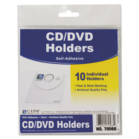 C-Line® Self-Adhesive CD Holder, 5 1/3 x 5 2/3, 10/PK