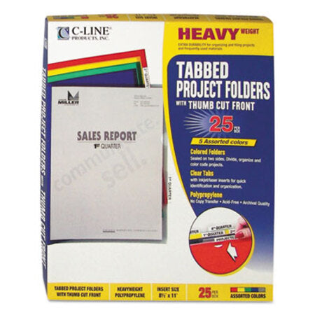 C-Line® Heavyweight Project Folders with Index Tabs, 1/5-Cut Tab, Letter Size, Assorted Colors, 25/Box