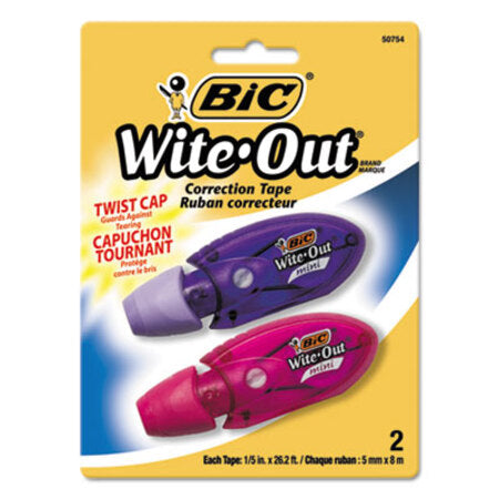Bic® Wite-Out Mini Twist Correction Tape, Non-Refillable, 1/5" x 314", 2/Pack