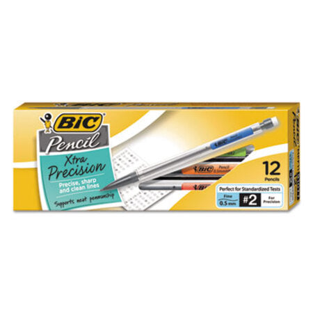 Bic® Xtra-Precision Mechanical Pencil, 0.5 mm, HB (#2.5), Black Lead, Clear Barrel, Dozen