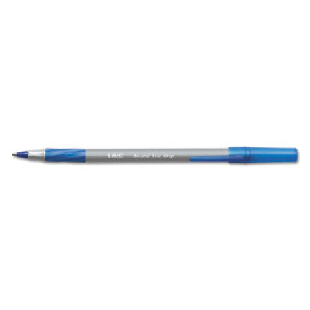 Bic® Round Stic Grip Xtra Comfort Stick Ballpoint Pen Value Pack, 1.2mm, Blue Ink, Gray Barrel, 36/Pack