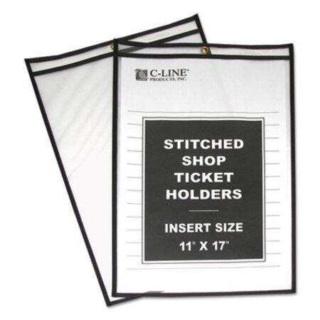 C-Line® Shop Ticket Holders, Stitched, Both Sides Clear, 75", 11 x 17, 25/Box