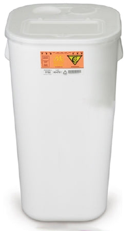 Medegen Medical Products LLC Chemotherapy Waste Container Chemo-Tainer™ 25-1/2 H X 13-1/2 W X 13-1/2 D Inch 16 Gallon White Base / White Lid Horizontal Entry Hinged Lid