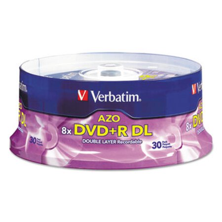 Verbatim® Dual-Layer DVD+R Discs, 8.5GB, 8x, Spindle, 30/PK, Silver