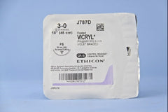 Suture with Needle Coated Vicryl Absorbable Coated Violet Suture Braided Polyglactin 910 Size 3 - 0 18 Inch Suture 1-Needle 26 mm Length 3/8 Circle Reverse Cutting Needle