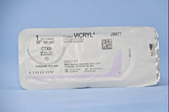 Suture with Needle Coated Vicryl Absorbable Coated Undyed Suture Braided Polyglactin 910 Size 1 36 Inch Suture 1-Needle 48 mm Length 1/2 Circle Blunt Point Needle